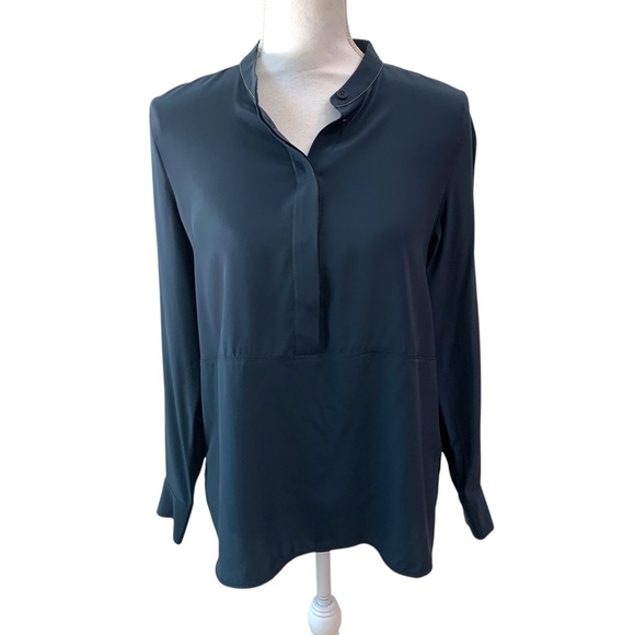 Lafayette 148 Long Sleeve Half Button Beaded Collar Silk Popover Blouse Sz M - Picture 3 of 16